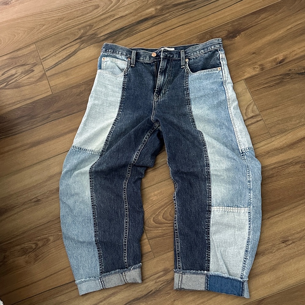 GAP Two-Tone Denim Barrel High Rise Jeans
